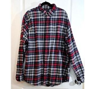 Lands' End Men's XLT Tall Plaid Flannel Shirt Long Sleeve 100% Cotton Button Up